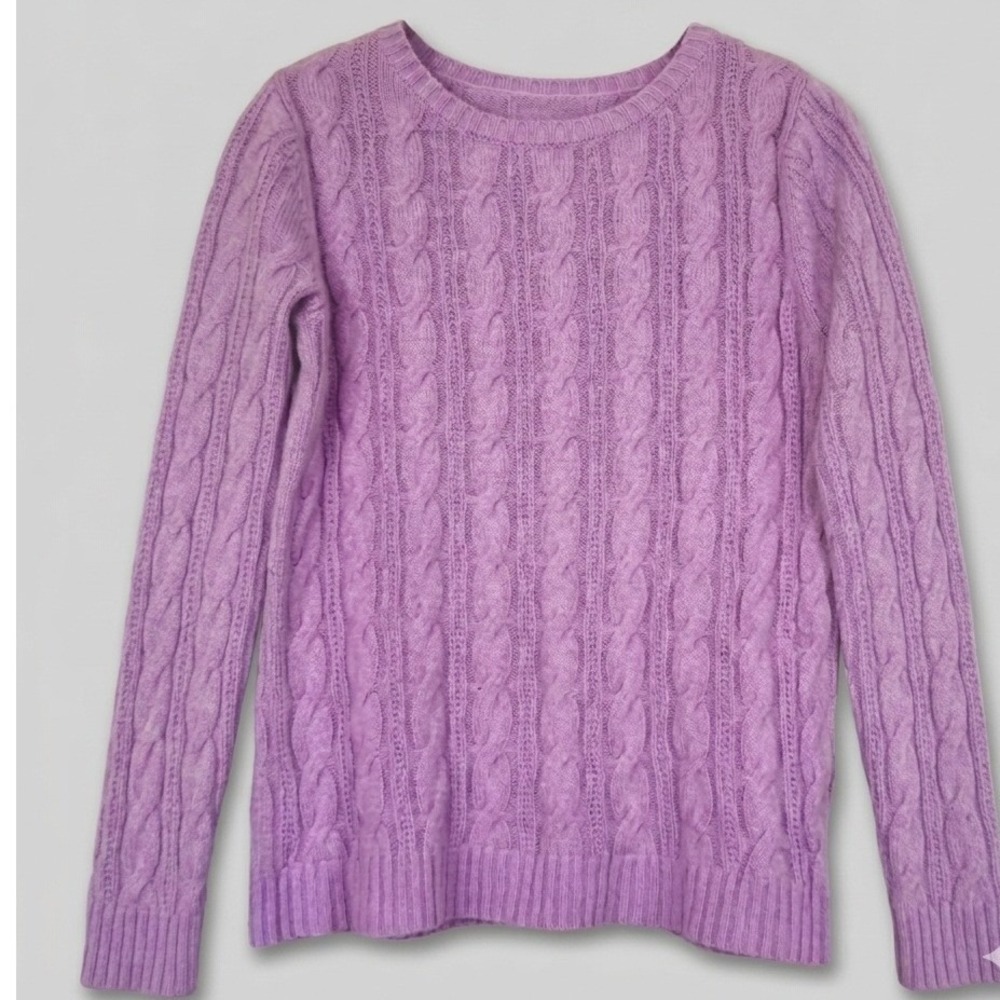 Lands' End Purple Crew Neck Cable Knit Sweater Women's Cottagecore Knit